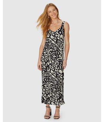 Vestido Midi Feminino Estampado Decote V Em Malha Viscolinho Stretch