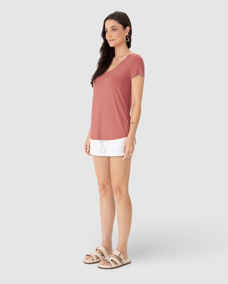 Blusa Básica Feminina Mullet Decote V Em Viscose Stretch