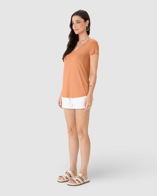 Blusa Básica Feminina Mullet Decote V Em Viscose Stretch