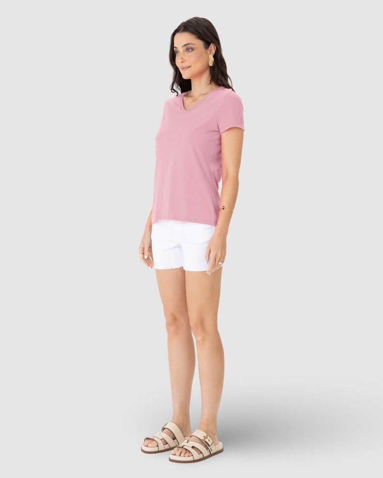 Blusa Básica Feminina Decote V Em Algodão