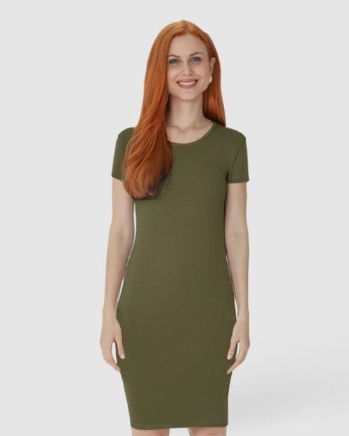 Vestido Básico Feminino Manga Curta Em Viscose Stretch