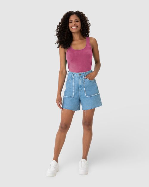 Regata Básica Feminina Decote U Em Canelado De Viscose