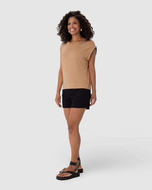 Blusa Feminina Decote Canoa Em Malha Viscolinho Stretch