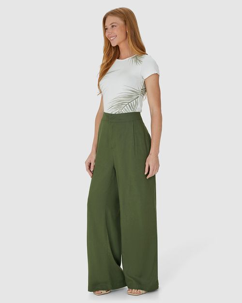 Calça Alfaiataria Feminina Com Bolso Embutido Em Viscolinho