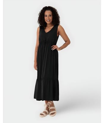 Vestido Midi Feminino Evasê Amarração Funcional Em Viscose