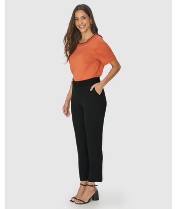 Calça Cigarrete Feminina Bolso Lateral Em Moletinho De Viscose