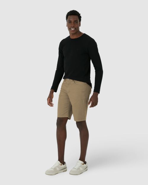 Bermuda Masculina Cintura Média Em Sarja Com Elastano