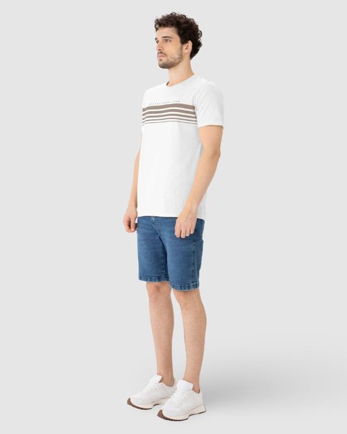 Camiseta Masculina Listras Frontais Em Algodão