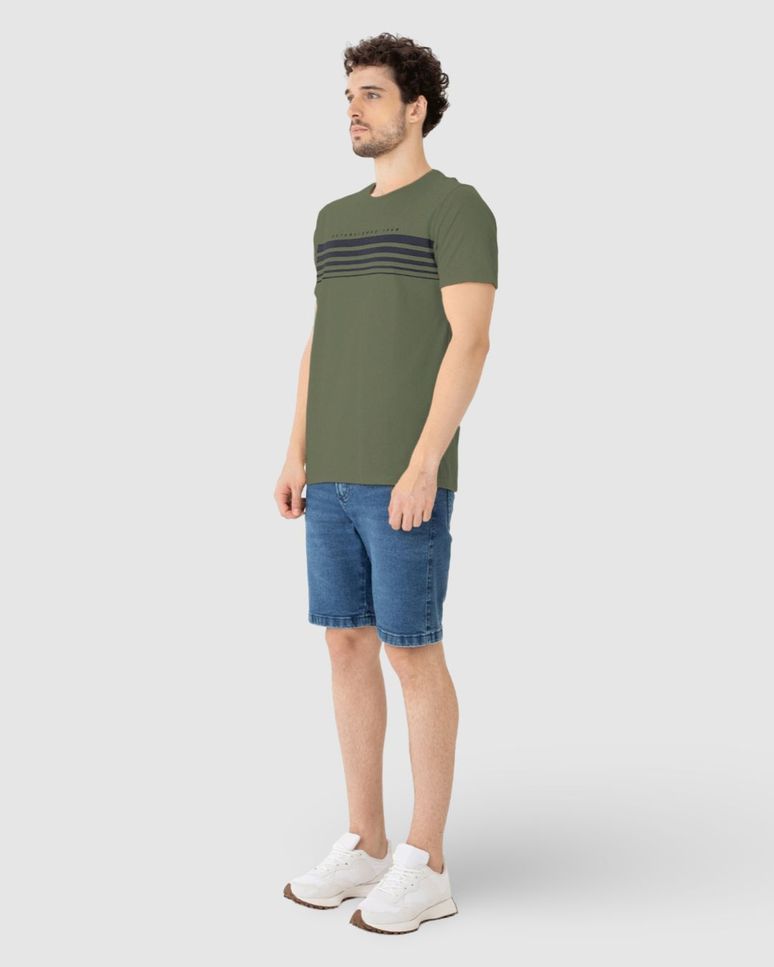 Camiseta Masculina Listras Frontais Em Algodão