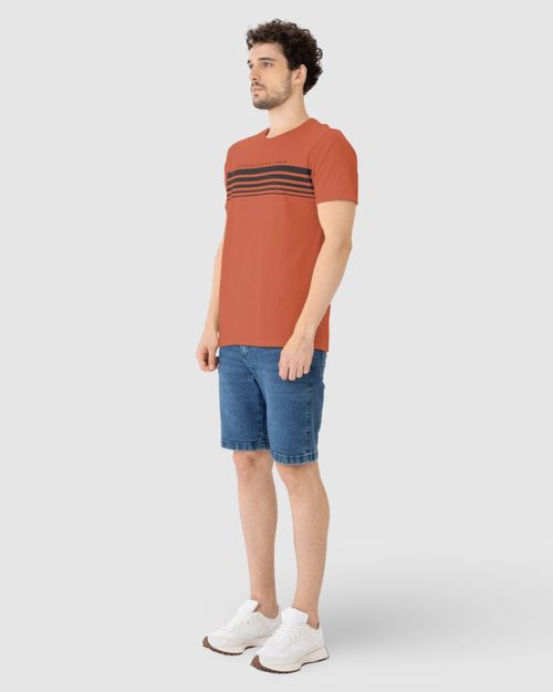 Camiseta Masculina Listras Frontais Em Algodão