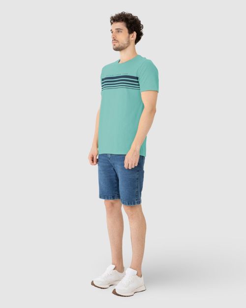 Camiseta Masculina Listras Frontais Em Algodão