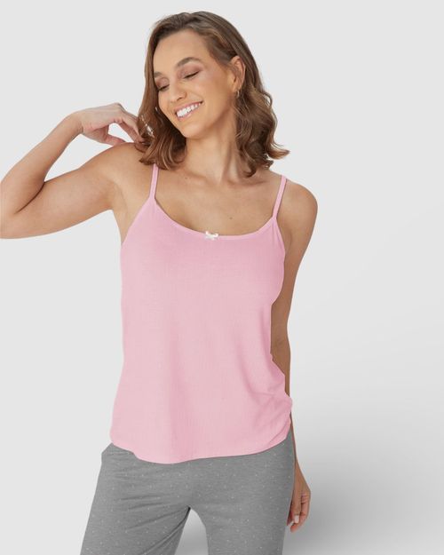 Regata Feminina De Pijama Alça Fina Em Malha Viscose Stretch