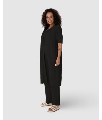 Cardigan Amplo Feminino Manga Curta Em Malha Texturizada