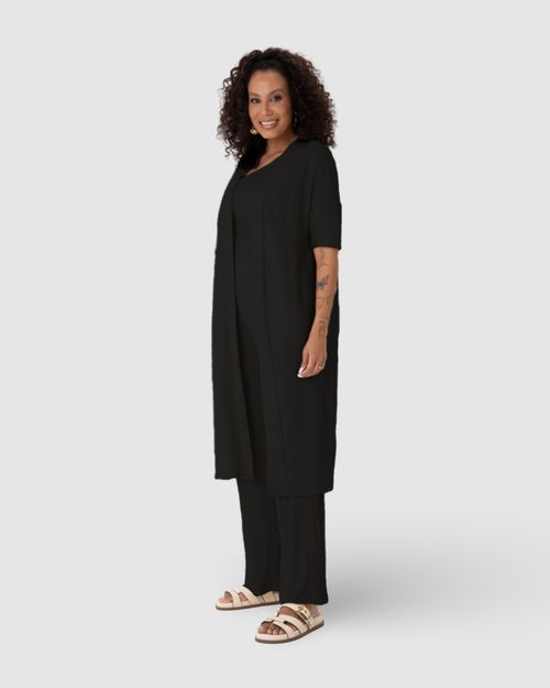 Cardigan Amplo Feminino Manga Curta Em Malha Texturizada
