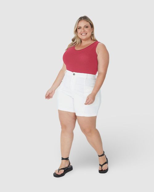 Regata Básica Feminina Plus Size Decote V Em Canelado De Viscose