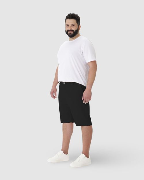 Bermuda Masculina Plus Size Slim Cintura Média Em Sarja Com Elastano