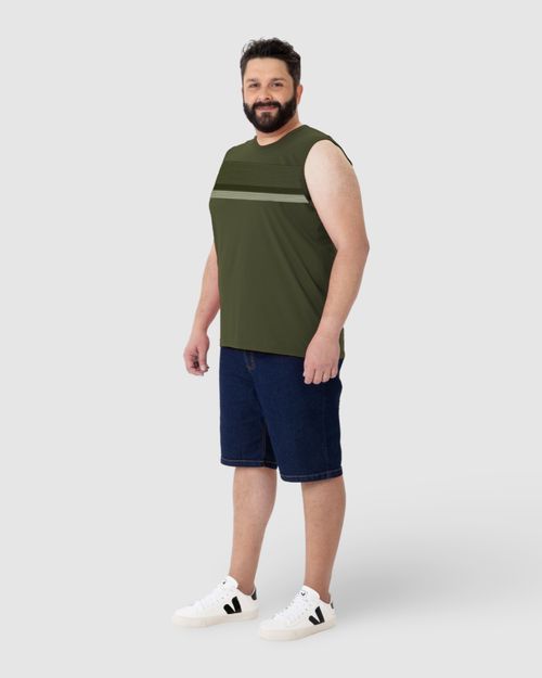 Regata Masculina Plus Size Listrado Frontal Em Algodão