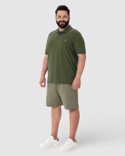 Camisa Polo Masculina Plus Size Bolso Frontal Em Piquet Stretch