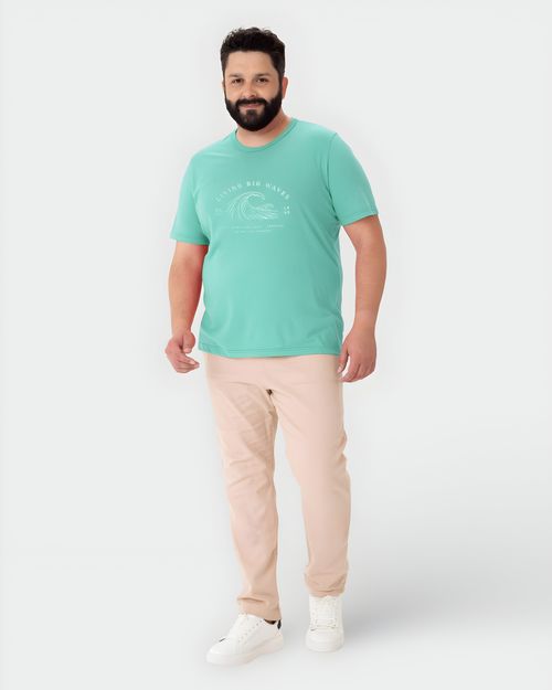 Camiseta Masculina Plus Size Living Big Waves Em Malha Mesclada