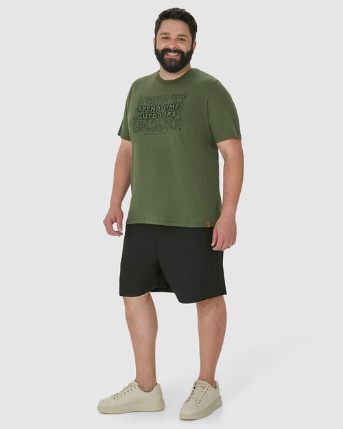 Camiseta Masculina Plus Size Spend Time Outdoors Em Malha Linho