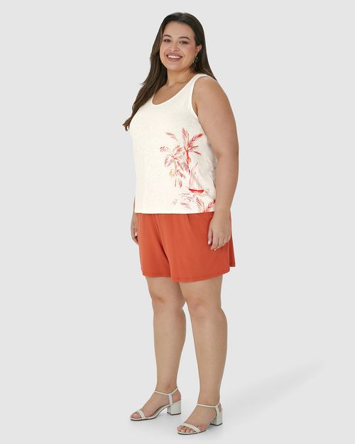 Regata Feminina Plus Size Estampa Localizada Em Malha Viscolinho Stretch