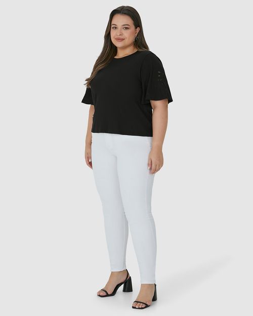 Blusa Feminina Plus Size Bordado Na Manga Em Algodão
