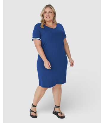 Vestido Feminino Plus Size Reto Manga Retilínea Em Canelado De Viscose
