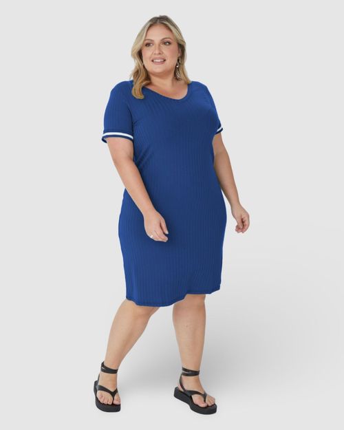 Vestido Feminino Plus Size Reto Manga Retilínea Em Canelado De Viscose