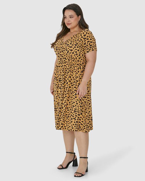 Vestido Feminino Plus Size Transpassado Animal Print Em Viscose Stretch