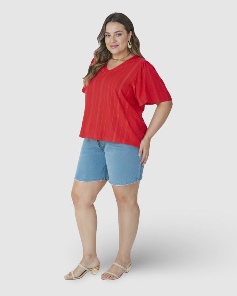 Blusa Feminina Plus Size Decote V Em Viscose Lurex