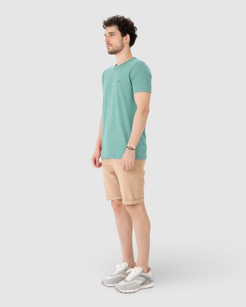 Camiseta Básica Masculina Bordada Em Malha Rajada
