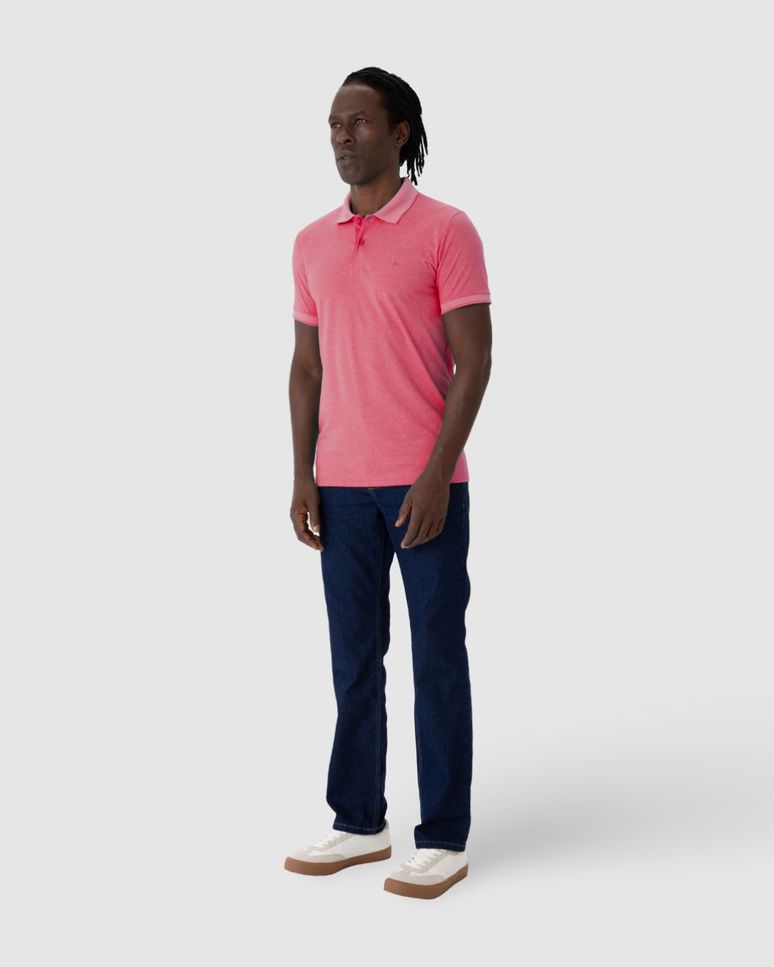 Camisa Polo Básica Masculina Slim Em Malha Rajada