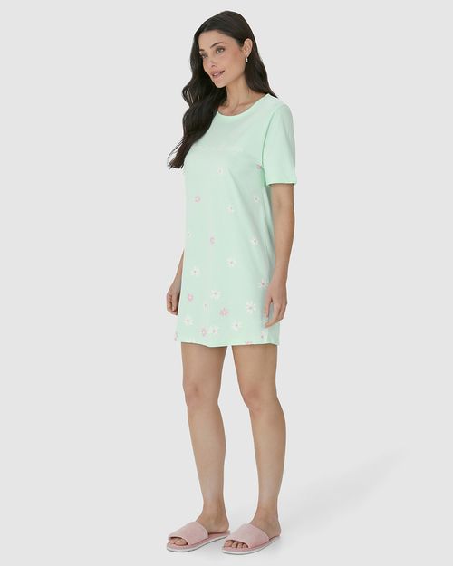 Camisola Feminina Manga Curta Permita-se Florescer Em Algodão