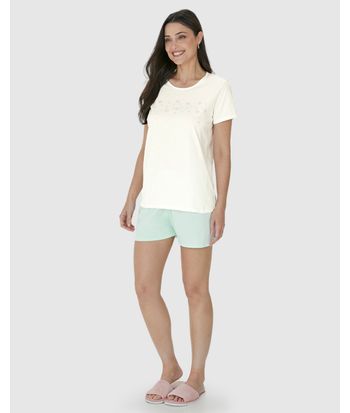 Pijama Feminino Blusa Estampa Flores Em Algodão