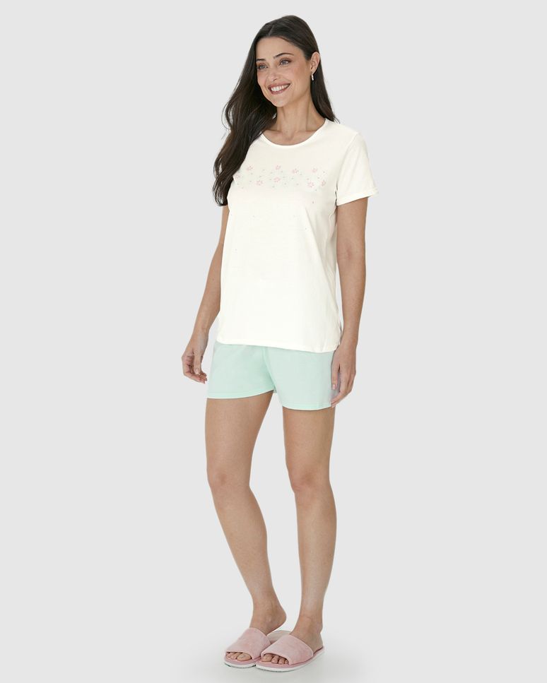 Pijama Feminino Blusa Estampa Flores Em Algodão