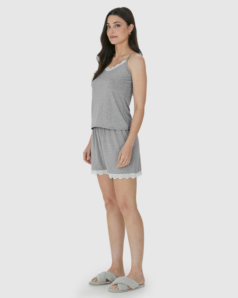 Pijama Feminino Decote V Com Renda Em Viscose Stretch