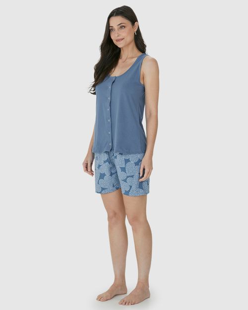 Pijama Feminino Regata Com Abertura Frontal Em Algodão