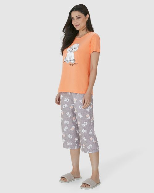 Pijama Feminino Calça Capri Estampada Em Algodão