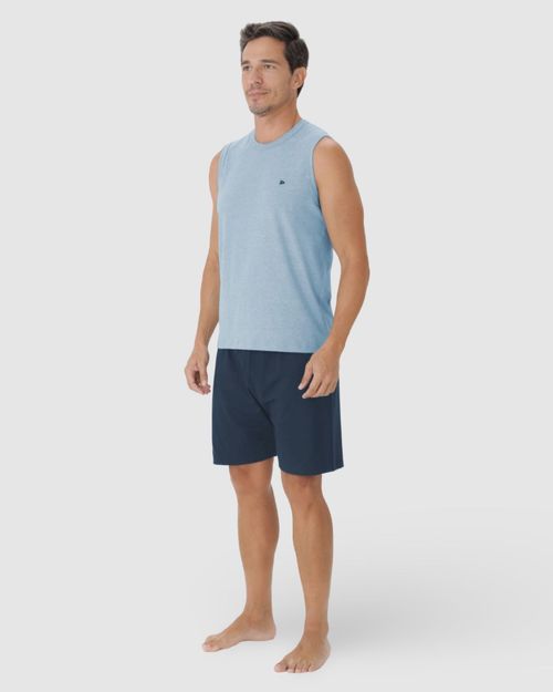 Pijama Masculino Regata Bordado Peitoral Em Algodão