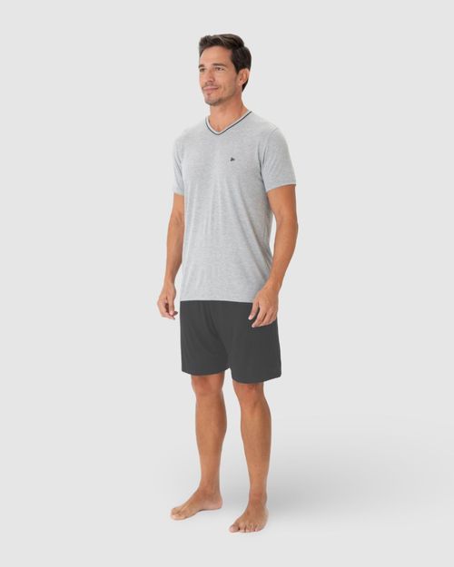 Pijama Masculino Camiseta Gola V Filete Em Viscose Stretch