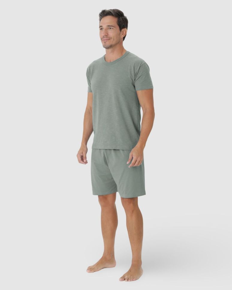 Pijama Masculino Camiseta Em Malha Listrada Eco