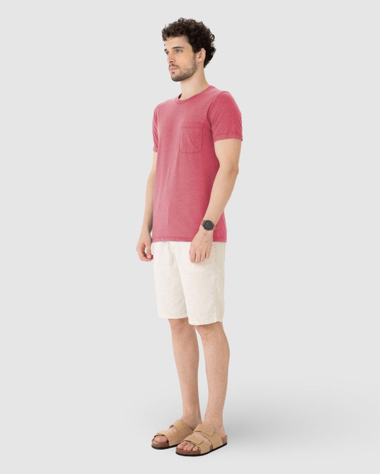 Camiseta Slim Masculina Bolso Peitoral Em Malha Mesclada