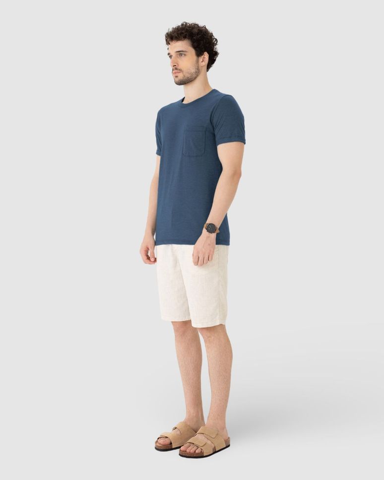 Camiseta Slim Masculina Bolso Peitoral Em Malha Mesclada