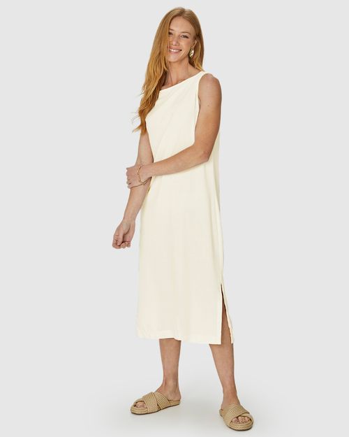 Vestido Reto Feminino Torção No Ombro Em Viscolinho
