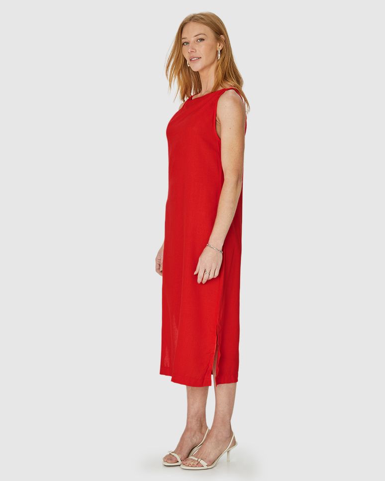 Vestido Reto Feminino Torção No Ombro Em Viscolinho