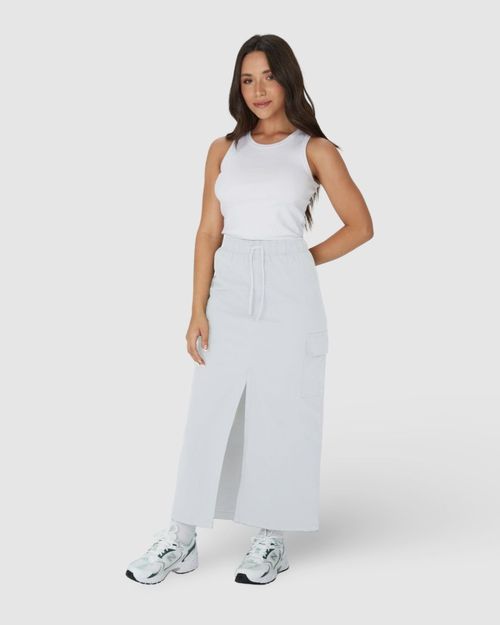 Saia Midi Feminina Cargo Em Sarja Stretch Texturizada