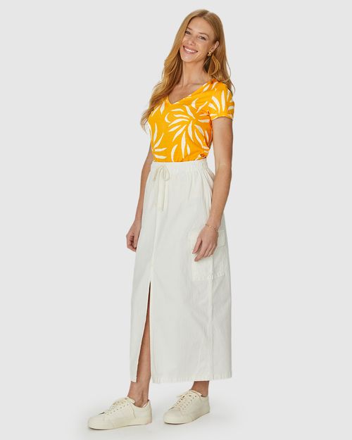 Blusa Feminina Estampada Decote V Em Algodão