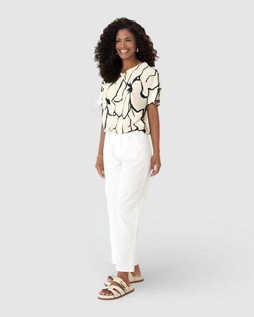 Blusa Feminina Manga Curta Estampa Floral Em Algodão