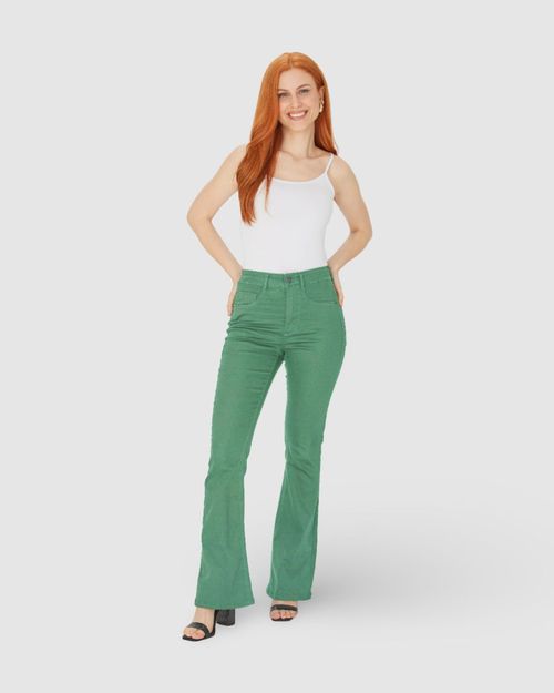 Calça Flare Feminina Cintura Alta Em Sarja Com Elastano