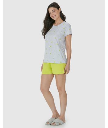 Pijama Feminino Manga Curta Estampa Frutas Em Algodão